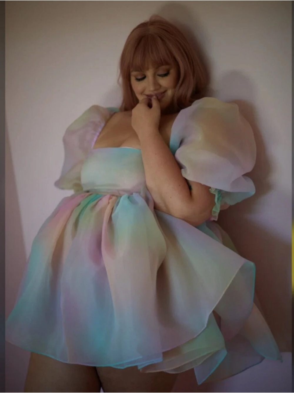 Selkie Pastel Rainbow Puff-Sleeve Mini Dress